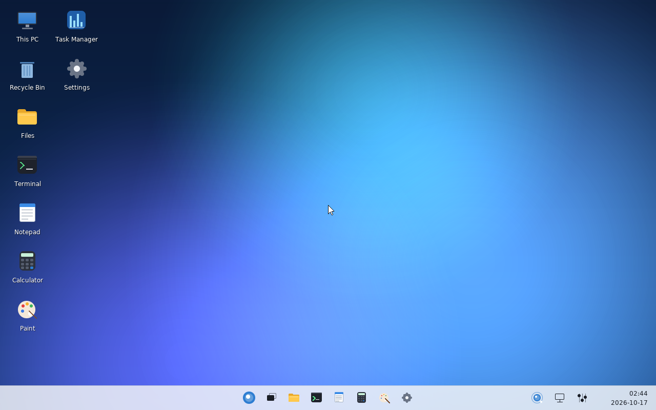 The LightOne desktop with its taskbar and assistant button