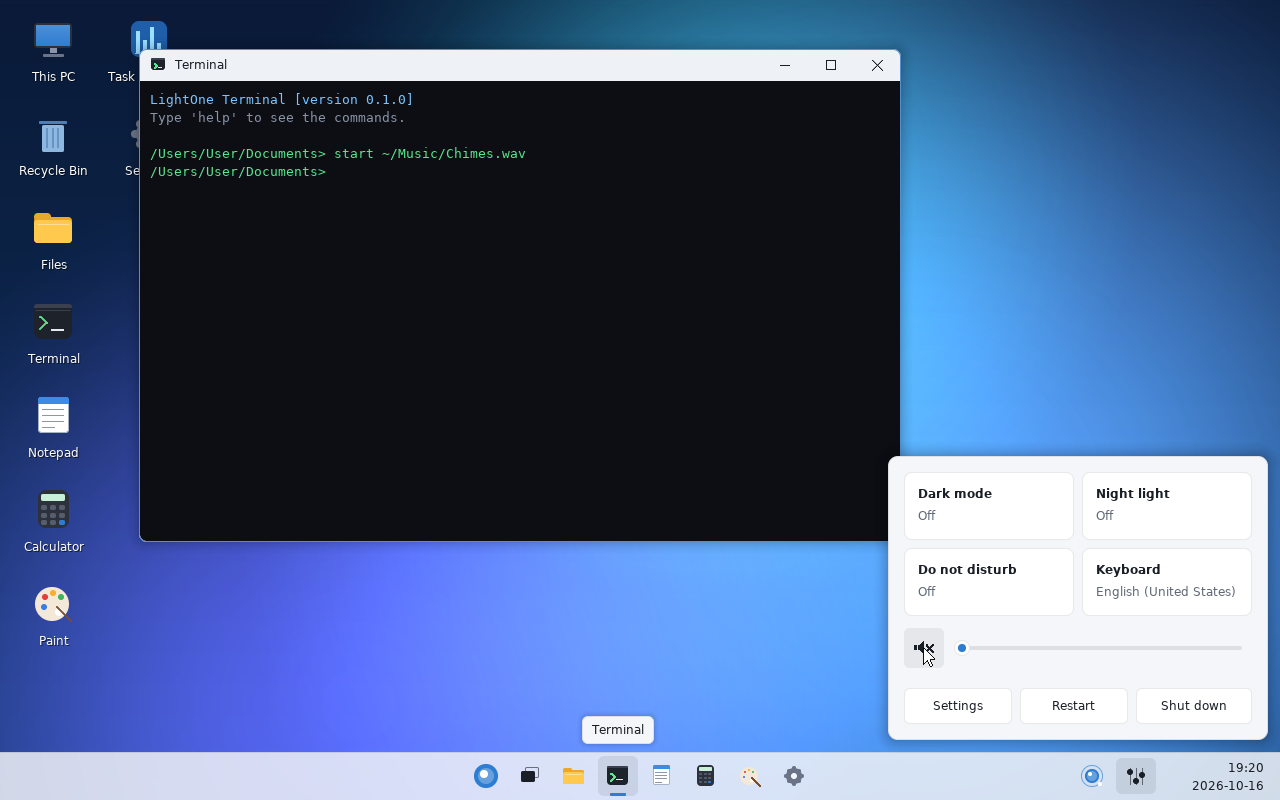 Quick settings with dark mode, night light, do not disturb, keyboard and volume