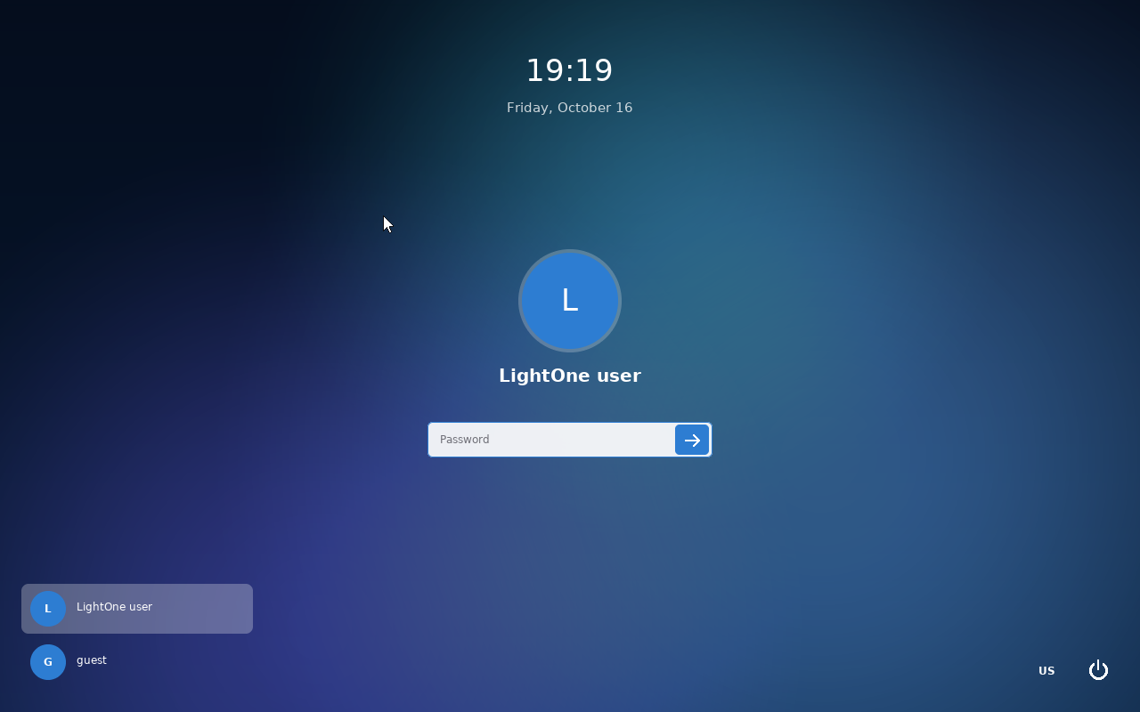 The sign-in screen with the clock, an account and a password box