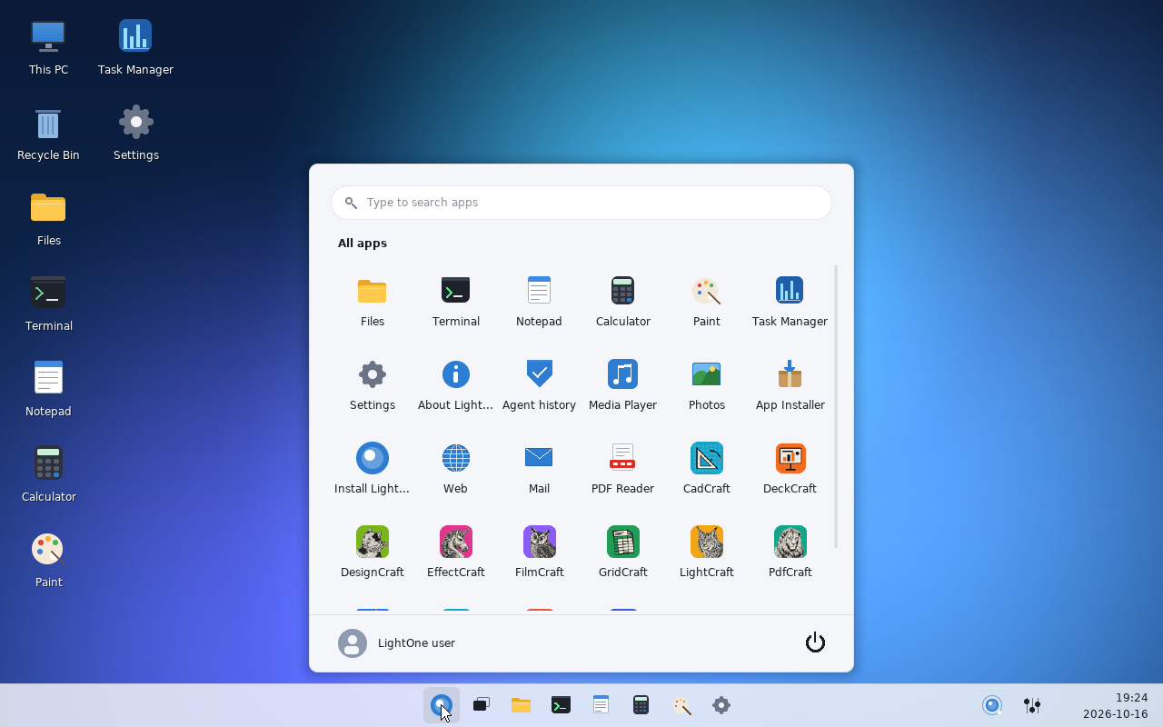 The Start menu with every app and a search box